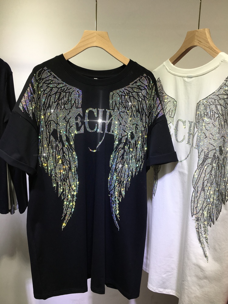 L-4XL Oversize Rhinestone Ange - Streetwear Brand Tees ulasan dan harga