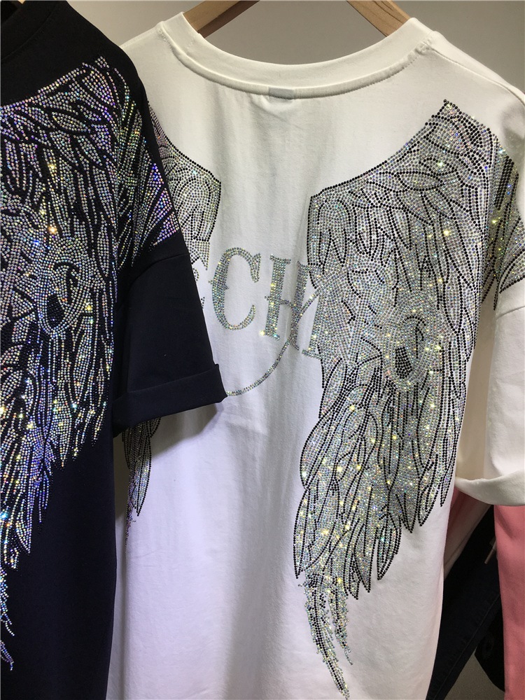 L-4XL Oversize Rhinestone Ange - Streetwear Brand Tees ulasan dan harga