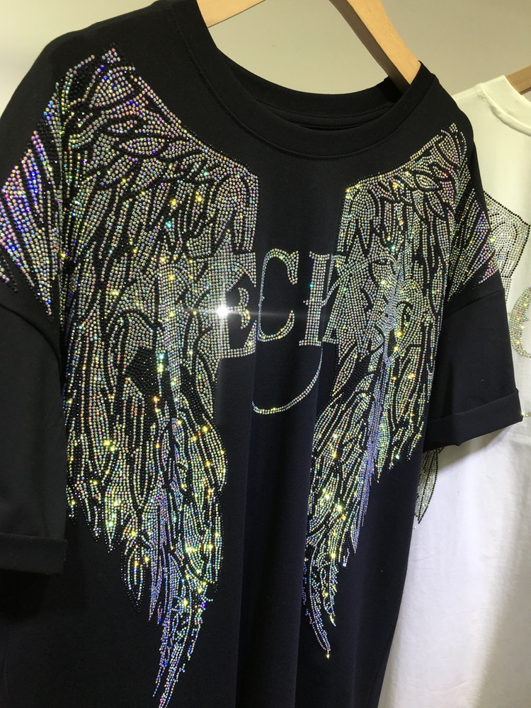 L-4XL Oversize Rhinestone Ange - Streetwear Brand Tees ulasan dan harga