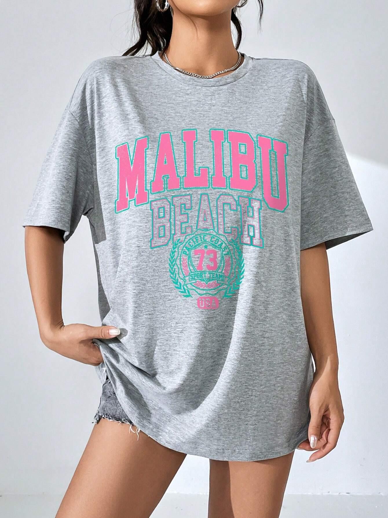 Malibu Beach Letter Print Prin - Streetwear Brand Tees ulasan dan harga