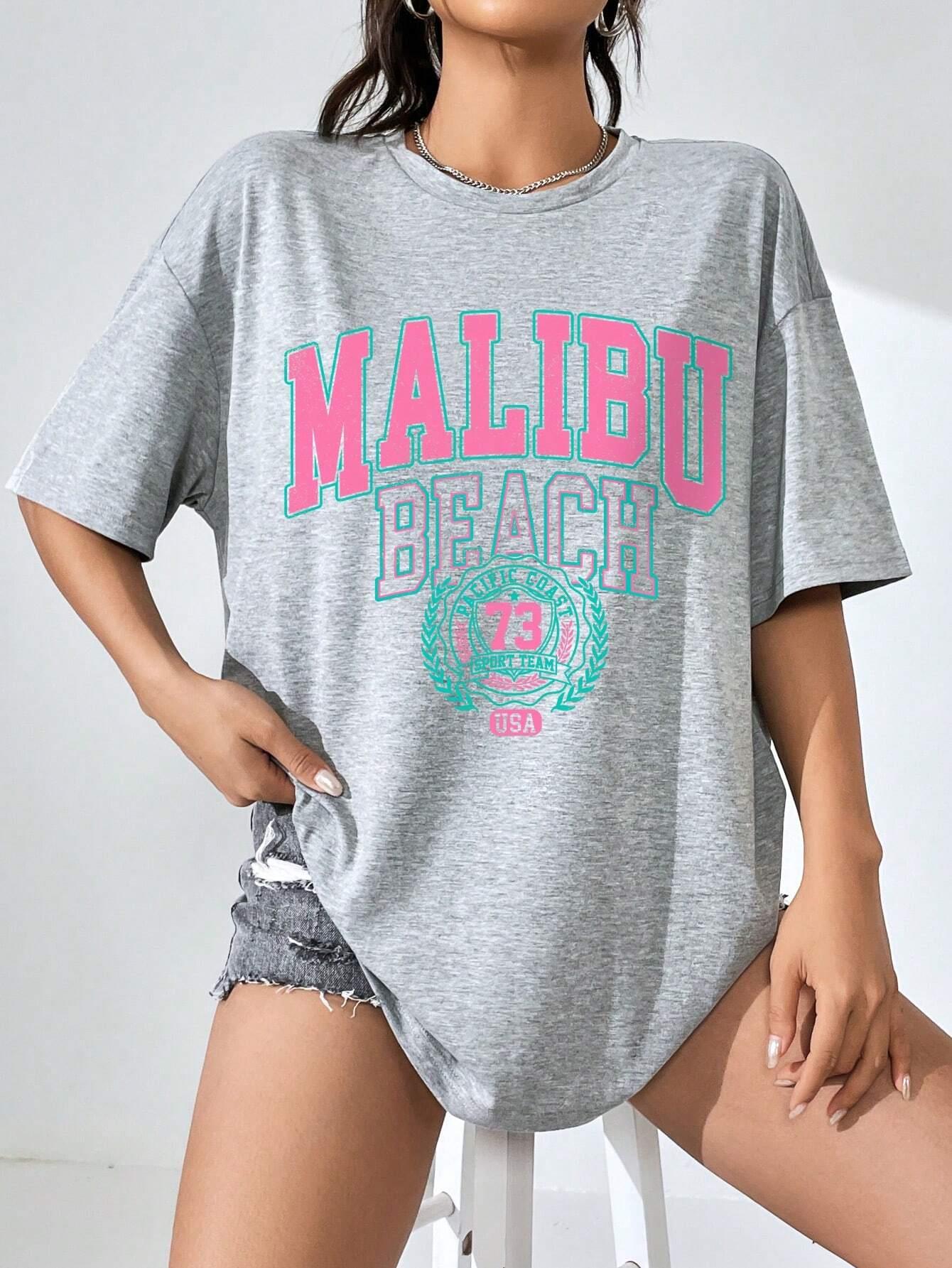 Malibu Beach Letter Print Prin - Streetwear Brand Tees ulasan dan harga
