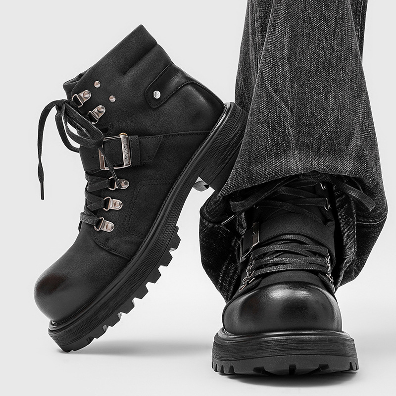Brand Men Leather Boots Motorc - Streetwear Brand Luxury ulasan dan harga