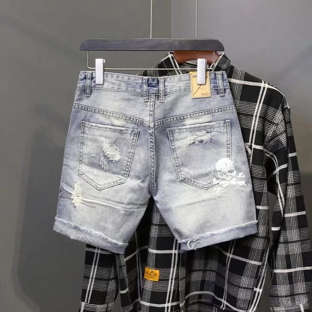 Summer Men's Worn Bead Hole Be - Streetwear Brand Pants ulasan dan harga