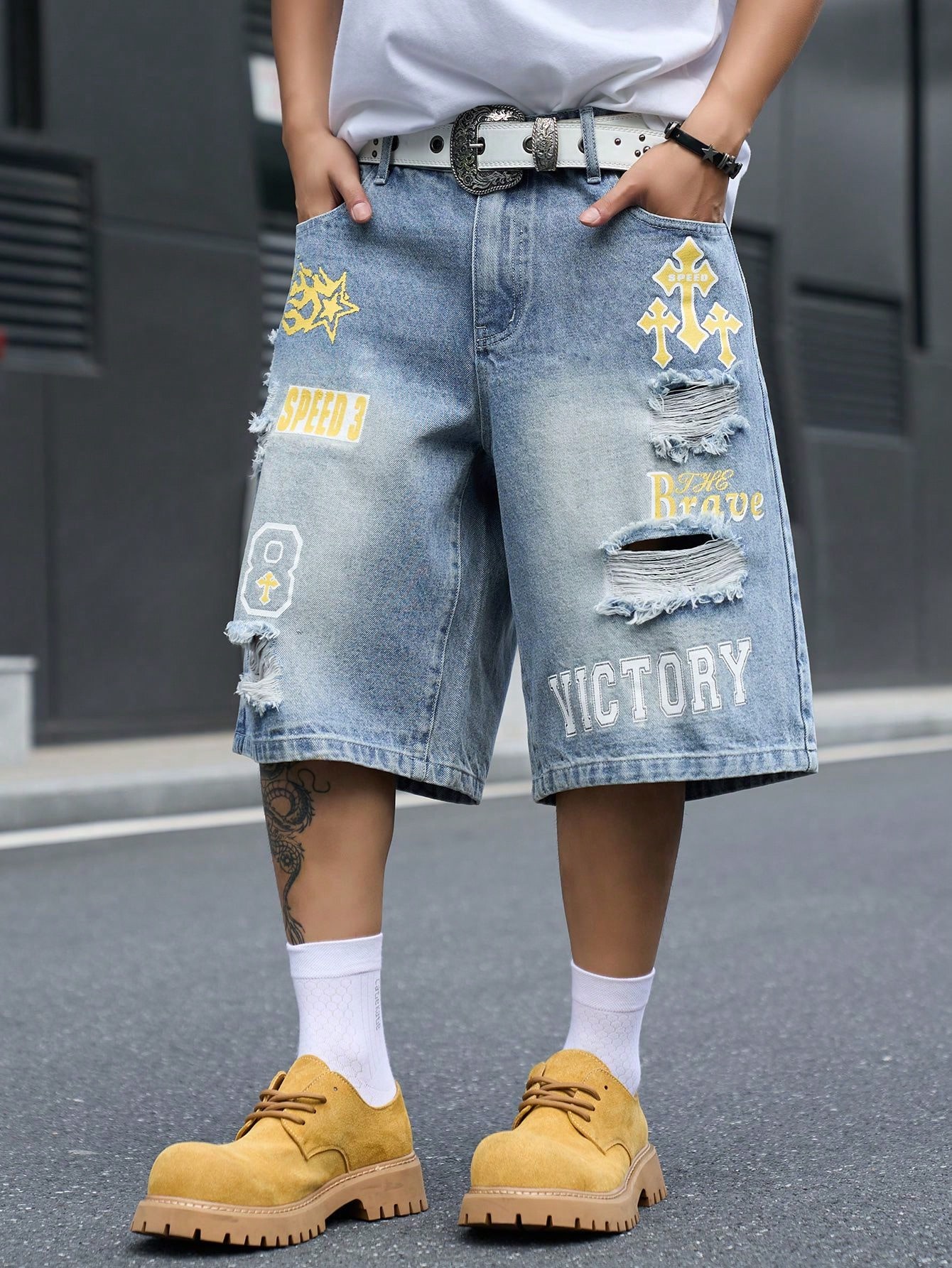 Men's Loose Fit Denim Bermuda  - Streetwear Brand Pants ulasan dan harga